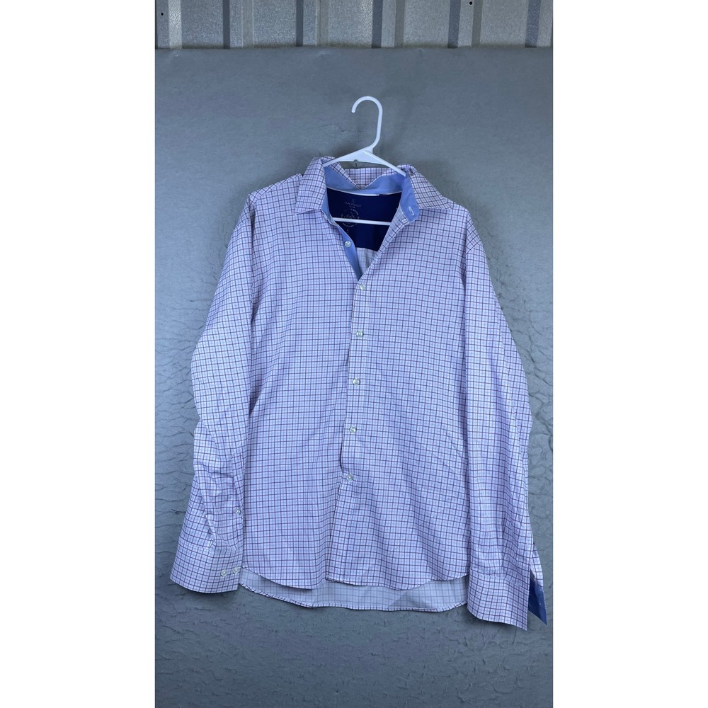 Con.Struct Button Down Shirt Men L Purple Check Excellent 4-Way Stretch Slim Fit